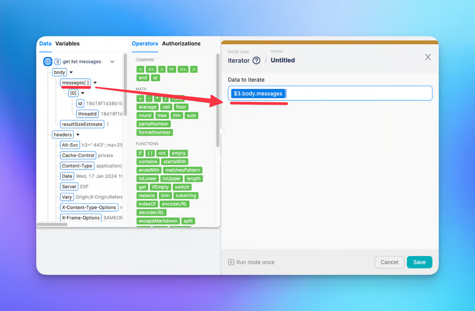 Illustration how to add an iterator in scenario